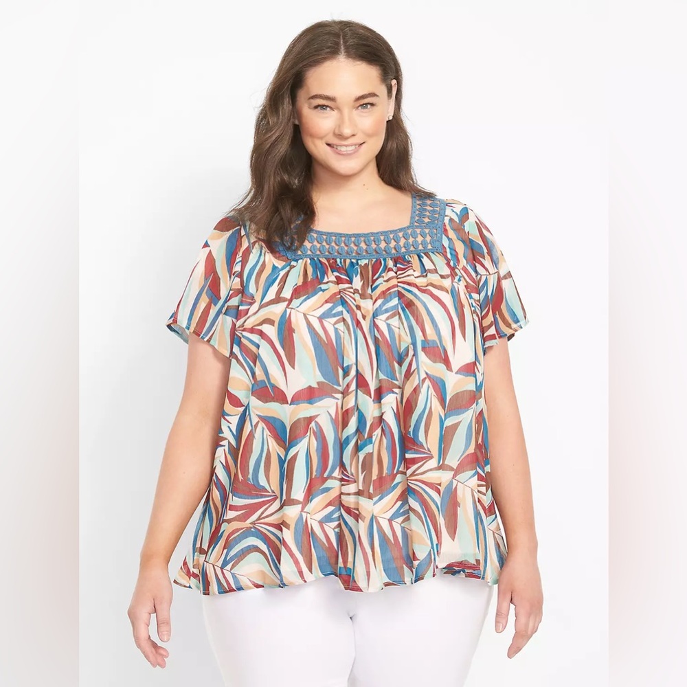 Lane Bryant Relaxed Square-Neck Top With Trim Detail Multicolored Size 26/28 NWT